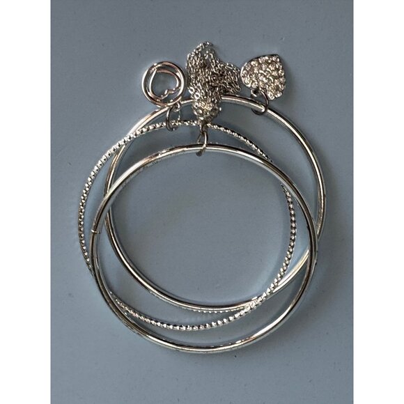 Liz Claiborne Silver-Tone Bangle Bracelet Set With Rhinestone Heart Charm - Picture 5 of 5